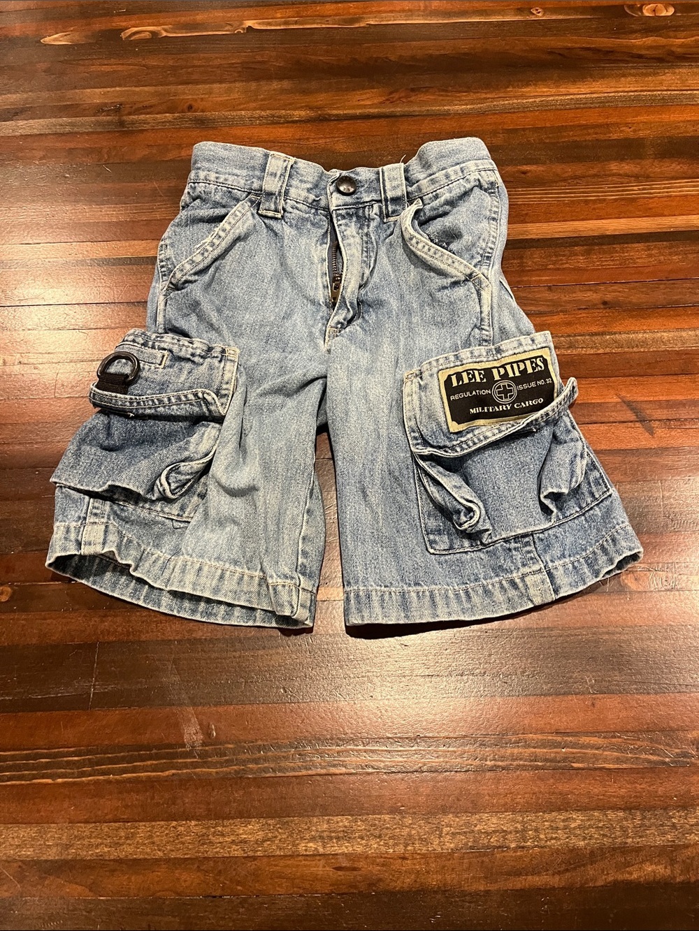 Vintage Y2K Light Wash Lee Pipes Denim Military Cargo Shorts for Kids size 6
